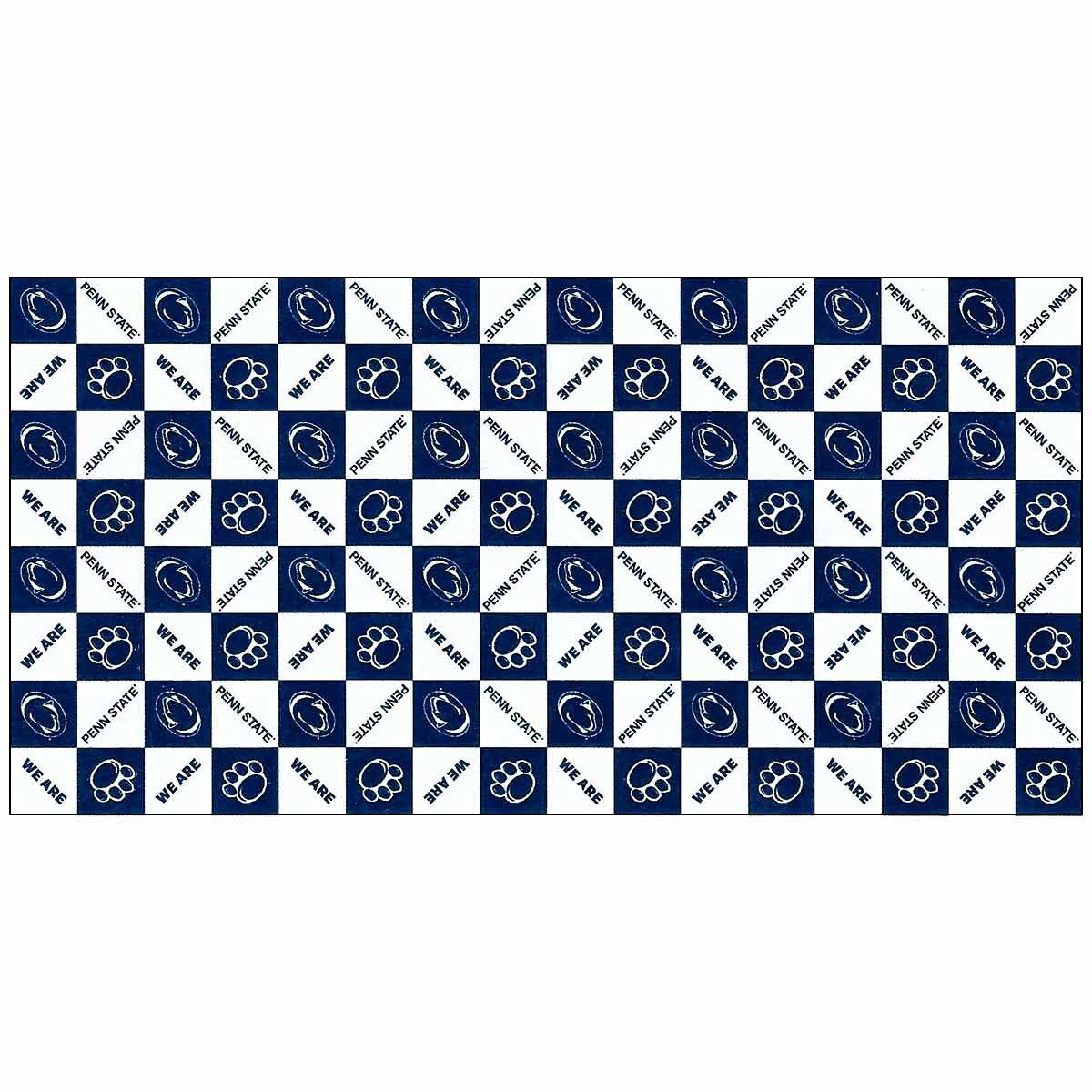 navy and white checkered Penn State logos tablecloth 96"x48"